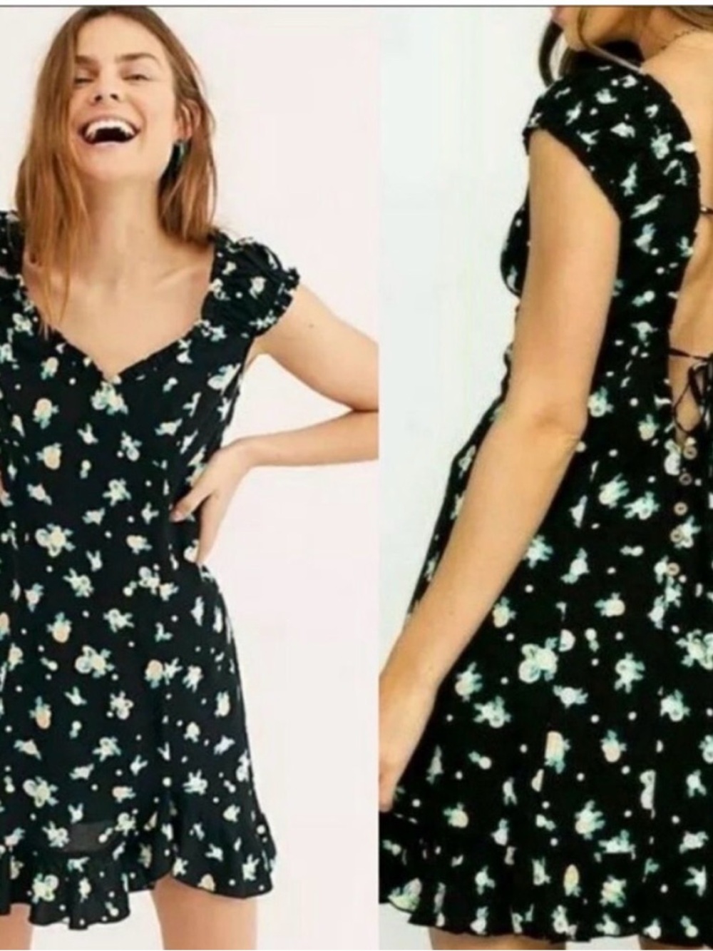 FREE PEOPLE | Like a Lady Black Floral Mini Dress Tie Back Women’s Size Medium